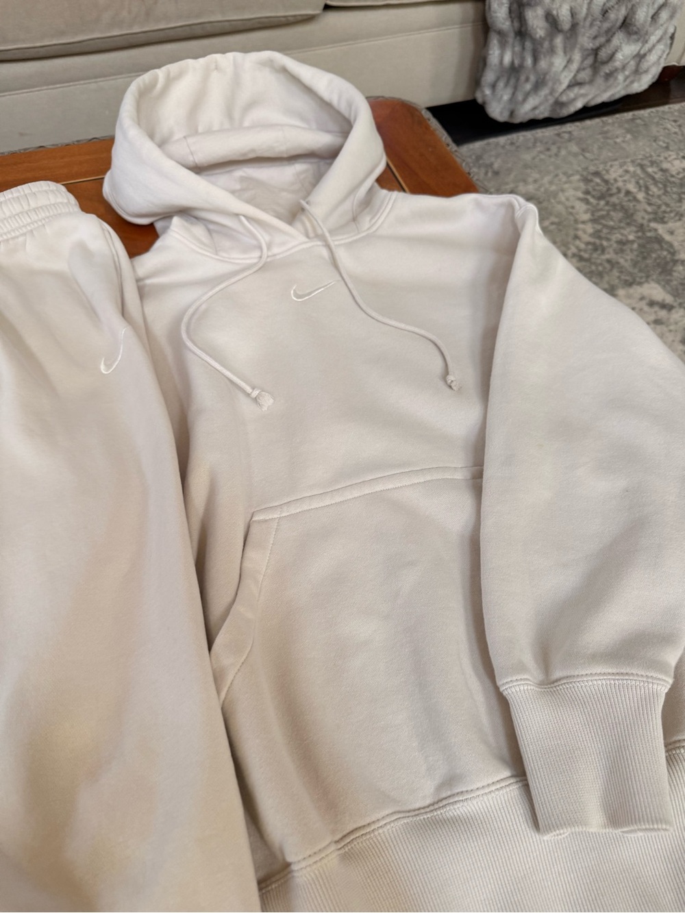 Nike Set Fleece Hoodie + Jogger | Cream/Light Beige | Size Small - Picture 7 of 11